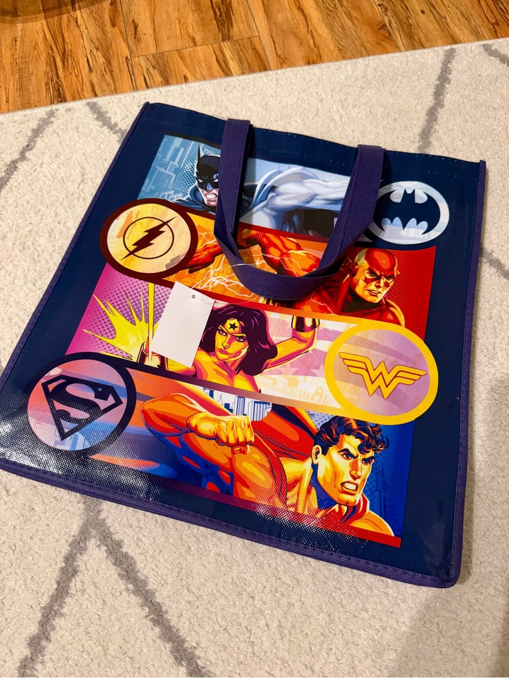 six flags dc comics superhero reusable tote bag, brand new